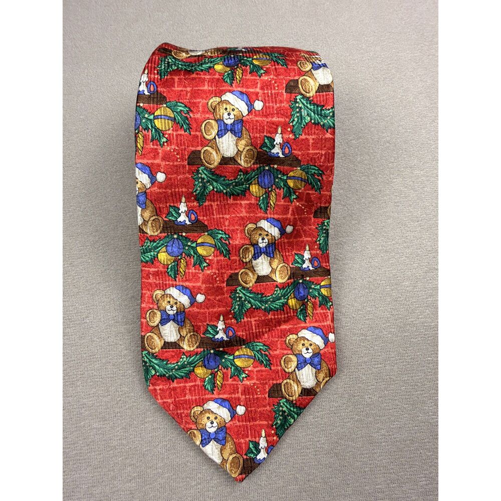 Robert Talbott Mens Christmas Silk Tie Red Teddy Bear Holiday Festive Novelty